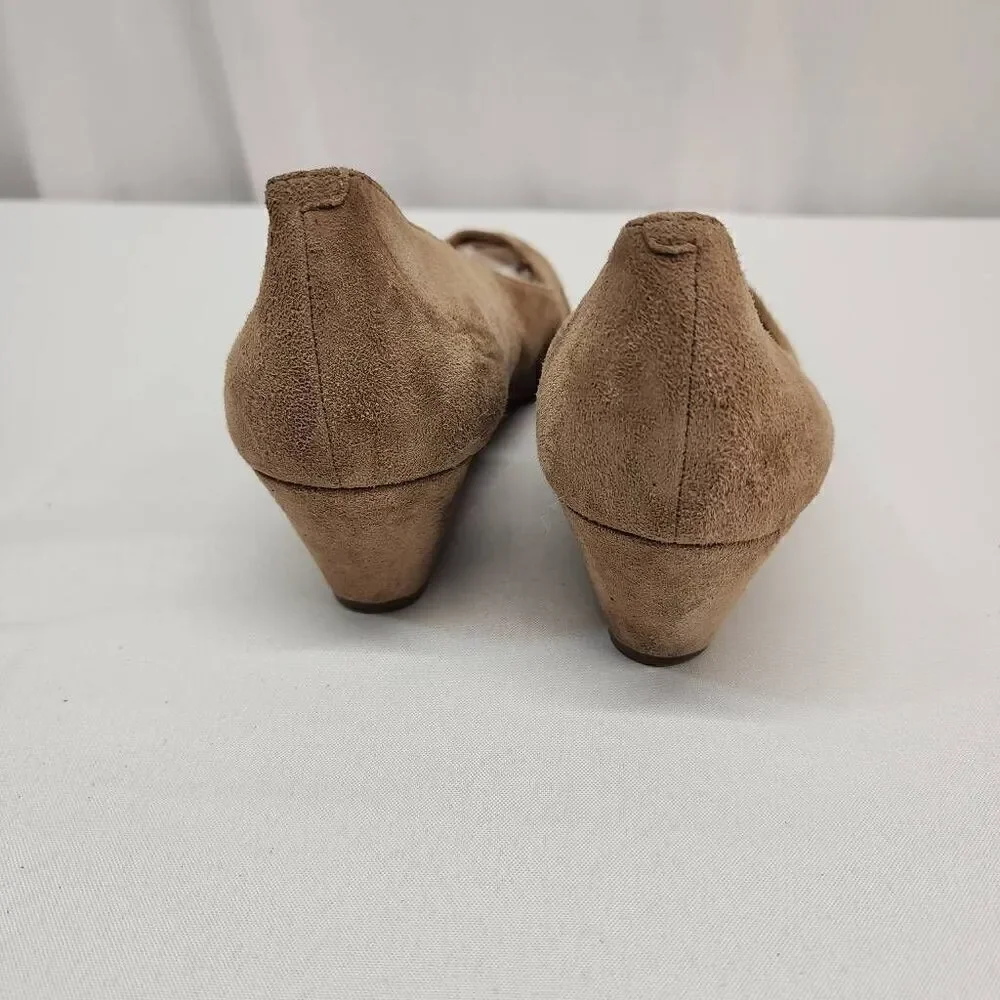 Talbots Size 10 Lanely Asymmetrical Wedges - Tan Leather Suede Comfort Career A